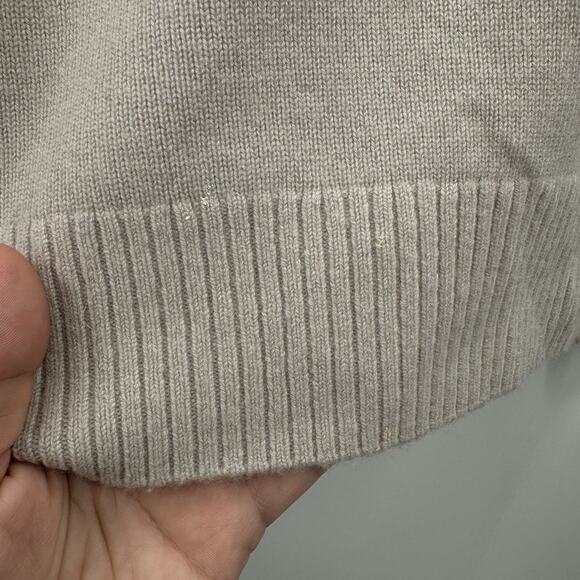 Vince 100% Cashmere V-Neck Sweater Sz L Taupe Tan Quiet Luxury Old Money Office - Picture 4 of 12
